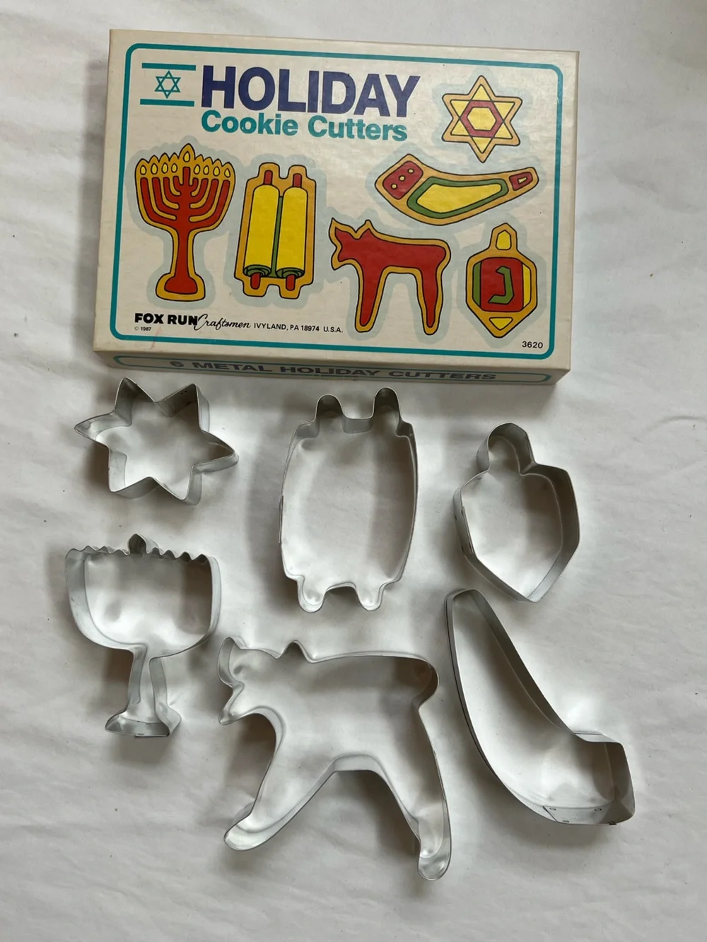 Jewish Cookie Cutters Set of 6 Fox Run Metal Hanukkah Vintage Holiday Cutters